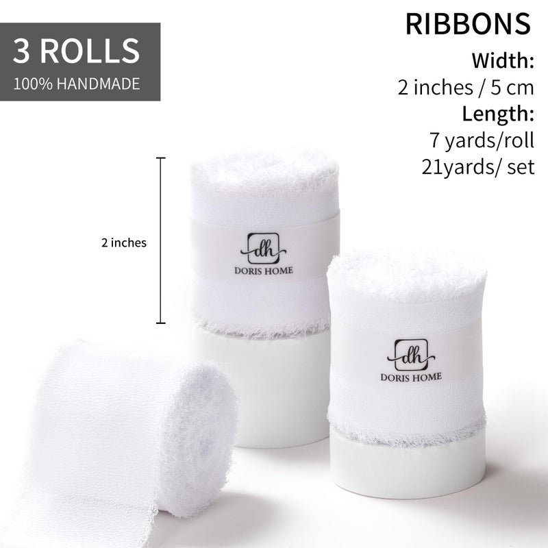 DORIS HOME White Chiffon Ribbon for Flower Bouquet, 2" x21Yd Fabric Ribbon for Gift Wrapping, Handmade Frayed Ribbon for Wedding/Christmas Decorations - Image 3